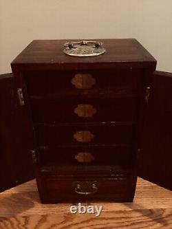 Vintage Chinese Huali wood 5 drawer Dressing case Jewelry Box 12H