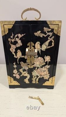 Vintage Chinese Jewelry Box Cabinet Brass with Perl Inlay