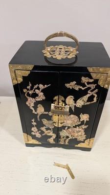 Vintage Chinese Jewelry Box Cabinet Brass with Perl Inlay