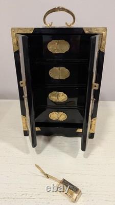 Vintage Chinese Jewelry Box Cabinet Brass with Perl Inlay
