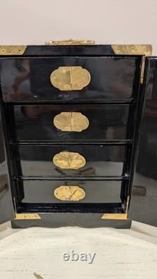 Vintage Chinese Jewelry Box Cabinet Brass with Perl Inlay