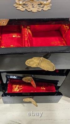 Vintage Chinese Jewelry Box Cabinet Brass with Perl Inlay