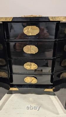 Vintage Chinese Jewelry Box Cabinet Brass with Perl Inlay