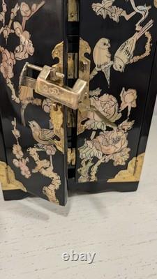 Vintage Chinese Jewelry Box Cabinet Brass with Perl Inlay