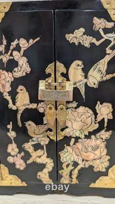 Vintage Chinese Jewelry Box Cabinet Brass with Perl Inlay