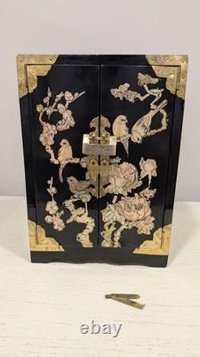 Vintage Chinese Jewelry Box Cabinet Brass with Perl Inlay