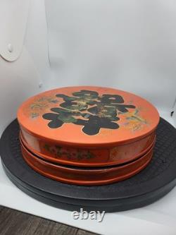 Vintage Chinese Lacquered Wedding Candy Gift Box 7 Removable Inner Trays 10.5