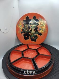 Vintage Chinese Lacquered Wedding Candy Gift Box 7 Removable Inner Trays 10.5