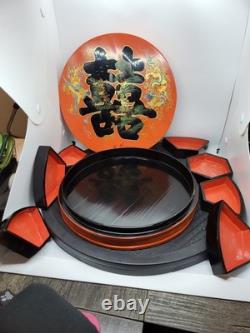 Vintage Chinese Lacquered Wedding Candy Gift Box 7 Removable Inner Trays 10.5