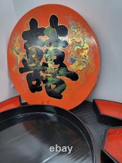 Vintage Chinese Lacquered Wedding Candy Gift Box 7 Removable Inner Trays 10.5