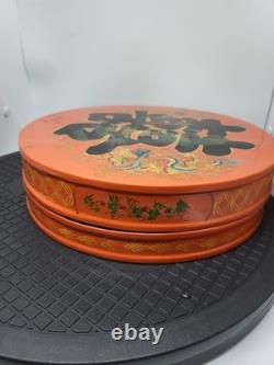 Vintage Chinese Lacquered Wedding Candy Gift Box 7 Removable Inner Trays 10.5