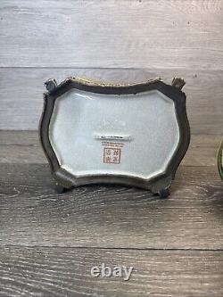 Vintage Chinese Porcelain Trinket Box Jewelry Box Brass Lined Crackled Design