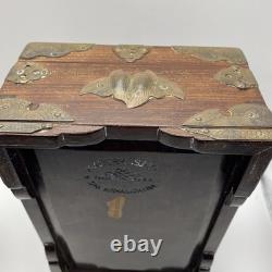 Vintage Chinese Shoi Brass Rosewood Trinket Jewelry Box, Turtle Latch Lock