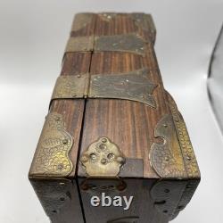 Vintage Chinese Shoi Brass Rosewood Trinket Jewelry Box, Turtle Latch Lock Vintage Chinese Shoi Brass Rosewood Trinket Jewelry Box, Turtle Latch Lock