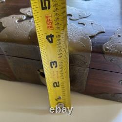 Vintage Chinese Shoi Brass Rosewood Trinket Jewelry Box, Turtle Latch Lock