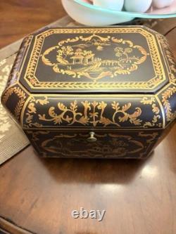 Vintage Chinoiserie Painted Box With Flip Top & Felt Lined, Set Of 2
