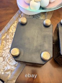 Vintage Chinoiserie Painted Box With Flip Top & Felt Lined, Set Of 2