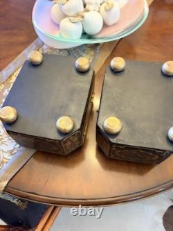 Vintage Chinoiserie Painted Box With Flip Top & Felt Lined, Set Of 2