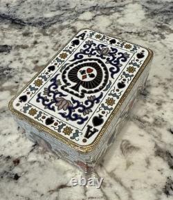 Vintage Cloisonné Enameled Ace Card Box with Lid