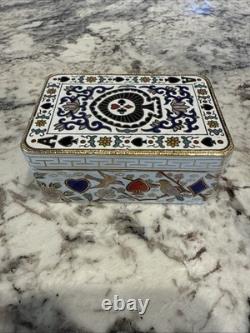 Vintage Cloisonné Enameled Ace Card Box with Lid
