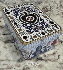Vintage Cloisonné Enameled Ace Card Box with Lid