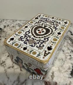 Vintage Cloisonné Enameled Ace Card Box with Lid