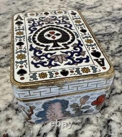 Vintage Cloisonné Enameled Ace Card Box with Lid