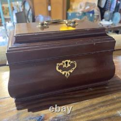 Vintage Colonial Williamsburg Restoration Mahogany Brass Jewelry Box Two Tier