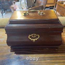Vintage Colonial Williamsburg Restoration Mahogany Brass Jewelry Box Two Tier