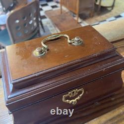 Vintage Colonial Williamsburg Restoration Mahogany Brass Jewelry Box Two Tier
