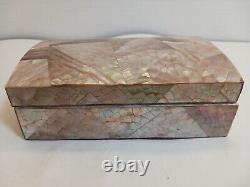 Vintage Crackled Green Iridescent Abalone Mosaic Jewelry or Table Box