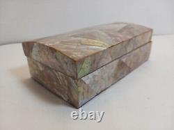 Vintage Crackled Green Iridescent Abalone Mosaic Jewelry or Table Box