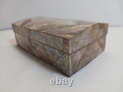 Vintage Crackled Green Iridescent Abalone Mosaic Jewelry or Table Box