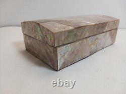 Vintage Crackled Green Iridescent Abalone Mosaic Jewelry or Table Box