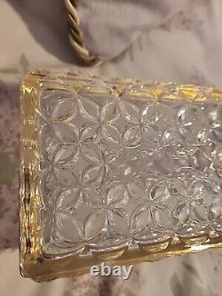 Vintage Cut Crystal Brass Trinket Box Heavy Beautiful