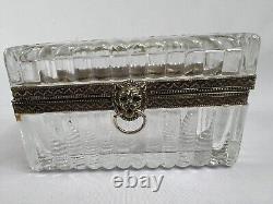 Vintage Cut Crystal Glass Lion Head Casket Trinket Jewelry Box Art Nouveau