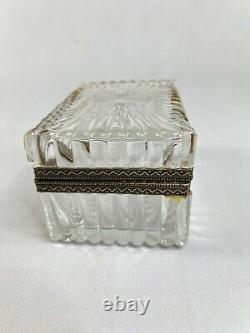 Vintage Cut Crystal Glass Lion Head Casket Trinket Jewelry Box Art Nouveau