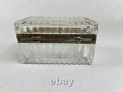 Vintage Cut Crystal Glass Lion Head Casket Trinket Jewelry Box Art Nouveau