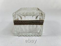 Vintage Cut Crystal Glass Lion Head Casket Trinket Jewelry Box Art Nouveau