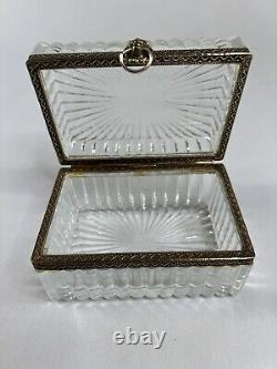 Vintage Cut Crystal Glass Lion Head Casket Trinket Jewelry Box Art Nouveau