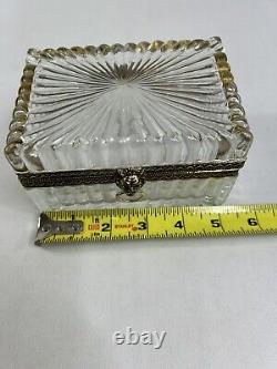 Vintage Cut Crystal Glass Lion Head Casket Trinket Jewelry Box Art Nouveau