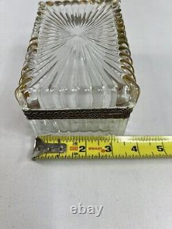 Vintage Cut Crystal Glass Lion Head Casket Trinket Jewelry Box Art Nouveau