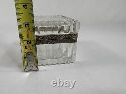 Vintage Cut Crystal Glass Lion Head Casket Trinket Jewelry Box Art Nouveau