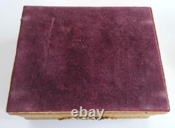 Vintage Czech Ornate Brass Jeweled Green Rhinestone Velvet Lined Trinket Box