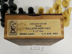 Vintage DRUEKE #36 H Extra Heavy Chessmen'' set with ORIGINAL BOX