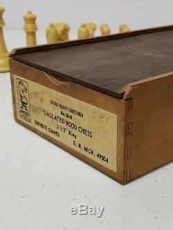 Vintage DRUEKE #36 H Extra Heavy Chessmen'' set with ORIGINAL BOX