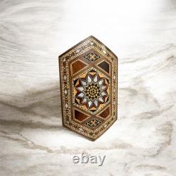 Vintage Damascus Inlaid Wood Box Mother of Pearl Seashell Mosaic Trinket Jewelry