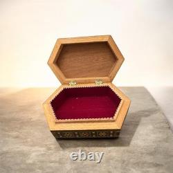 Vintage Damascus Inlaid Wood Box Mother of Pearl Seashell Mosaic Trinket Jewelry
