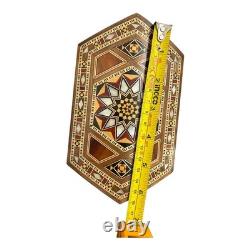 Vintage Damascus Inlaid Wood Box Mother of Pearl Seashell Mosaic Trinket Jewelry