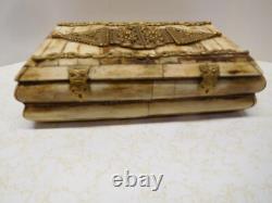 Vintage Decorative From India Camel Bone Jewlery Box with 3 Hinges & 2 Closures